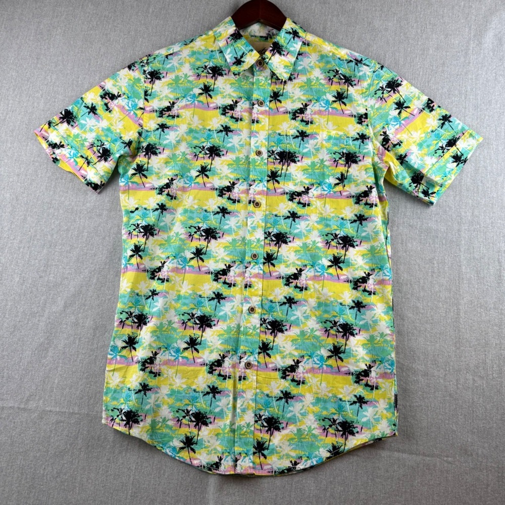 Coastal Shirt Men's Small Multicolor Hawaiian Tropical‎ Palm Tree Button Front